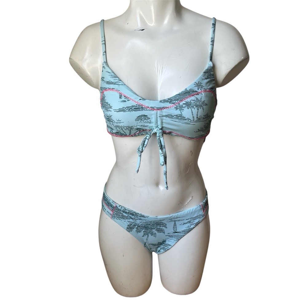NEW The Bikini Lab Womens Two Piece Bikini Set Light Blue Medium Palm Tree